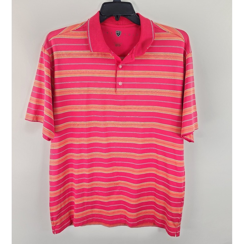 Nike Golf Polo Shirt Men's L Red‎ Striped Stretch Performance